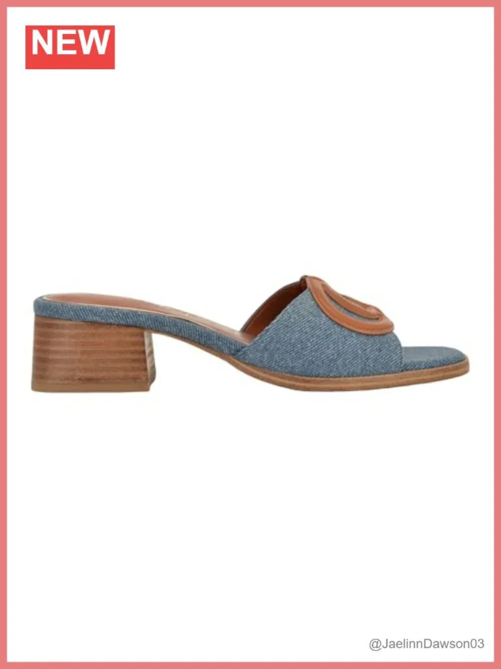 Cerinna Block Heel Slide Leather Denim Open Toe Sandals